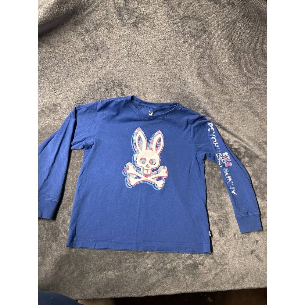 Psycho Bunny Long Sleeve Tee Shirt Blue Boys Kids Medium 10/12 Pima Cotton